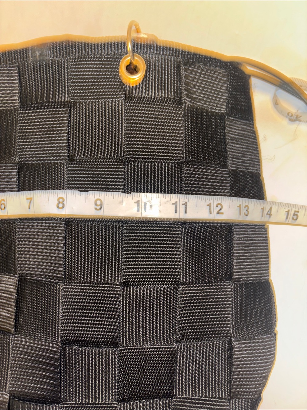 BLACK WOVEN TOTE BAMBOO STYLE HANDLES BRASS HARDWARE BLACK DRAWSTRING CLOSURE - Picture 10 of 11